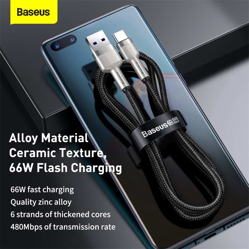 Кабель Baseus Cafule Series Metal Data Cable USB to Type-C 66W 0.25m Black — фото 9