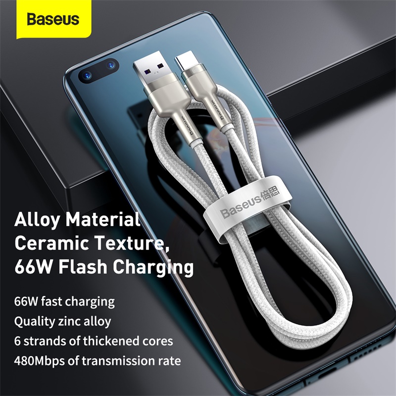 Кабель Baseus Cafule Series Metal Data Cable USB to Type-C 66W 1m White — фото 10