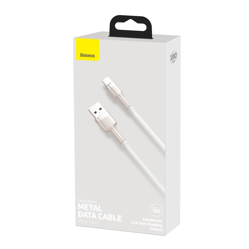 Кабель Baseus Cafule Series Metal Data Cable USB to Type-C 66W 1m White — фото 3