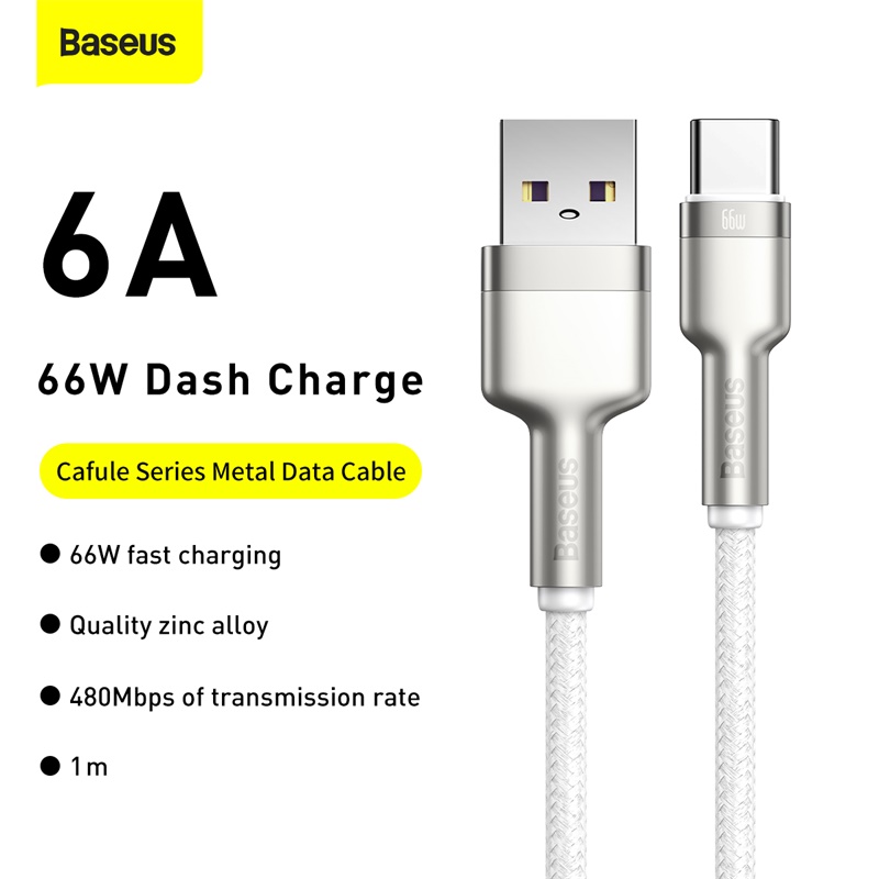 Кабель Baseus Cafule Series Metal Data Cable USB to Type-C 66W 1m White — фото 8
