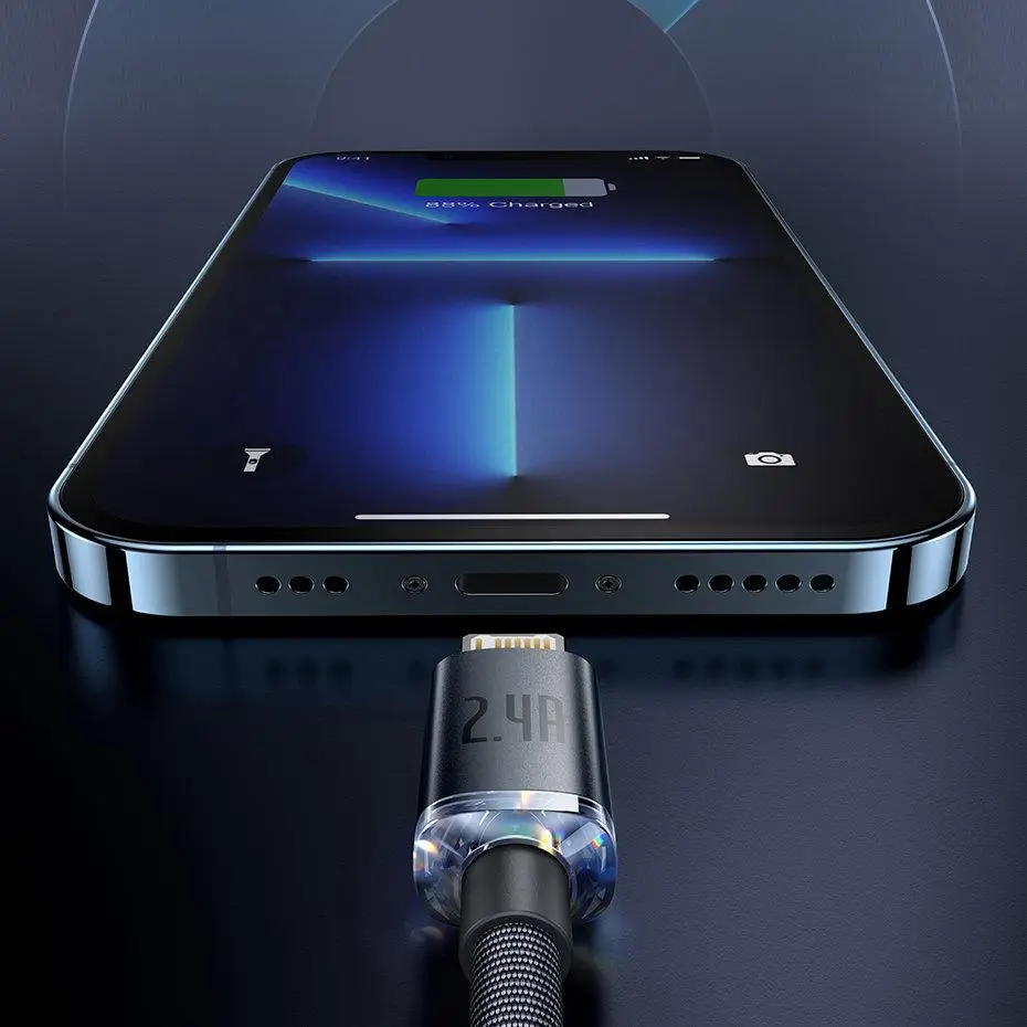 Кабель Baseus Crystal Shine Series Fast Charging Data Cable USB to iP 2.4A 1.2m Black — фото 6