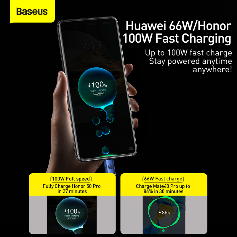 Кабель Baseus Crystal Shine Series Fast Charging Data Cable USB to Type-C 100W 2m Blue — фото 13