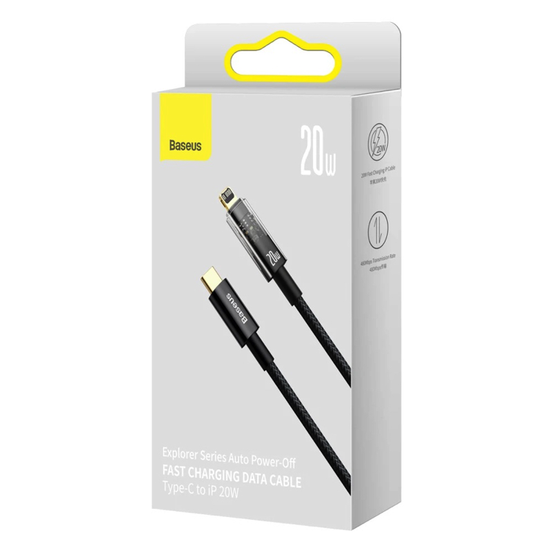 Кабель Baseus Explorer Series Auto Power-Off Fast Charging Data Cable Type-C to IP 20W 1m Black — фото 3