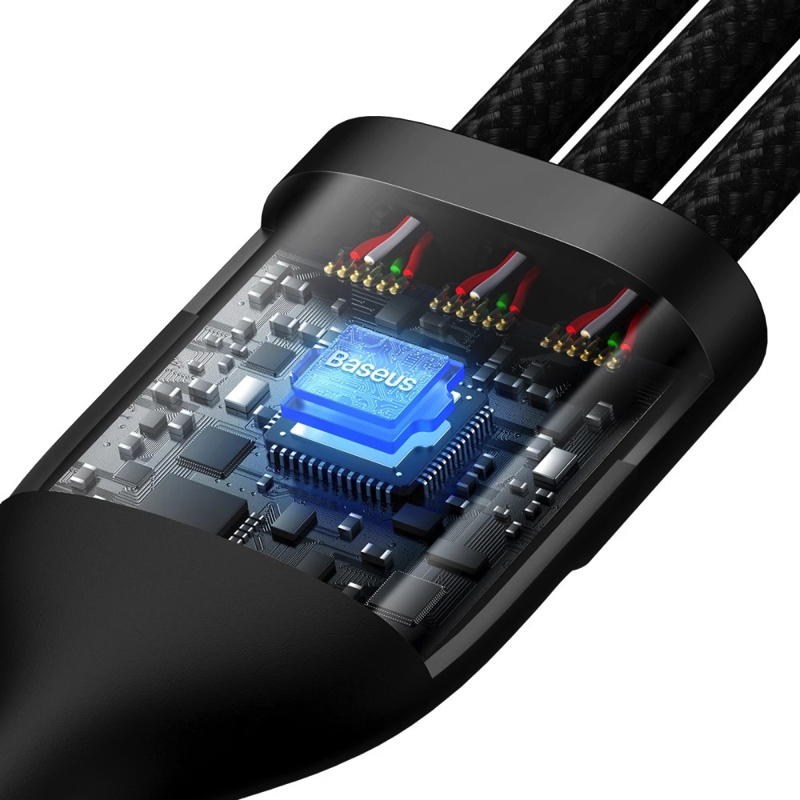 Кабель Baseus Flash Series Ⅱ Two-for-three Charging Cable U+C to M+L+C 100W 1.2m Black — фото 6