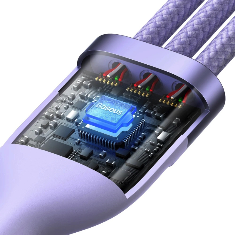 Кабель Baseus Flash Series Ⅱ Two-for-three Charging Cable U+C to M+L+C 100W 1.2m Purple — фото 6