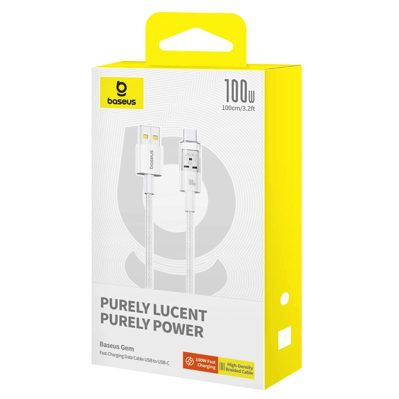 Кабель Baseus Gem Fast-Charging Data Cable USB to USB-C 100W 1m Moon White — фото 3