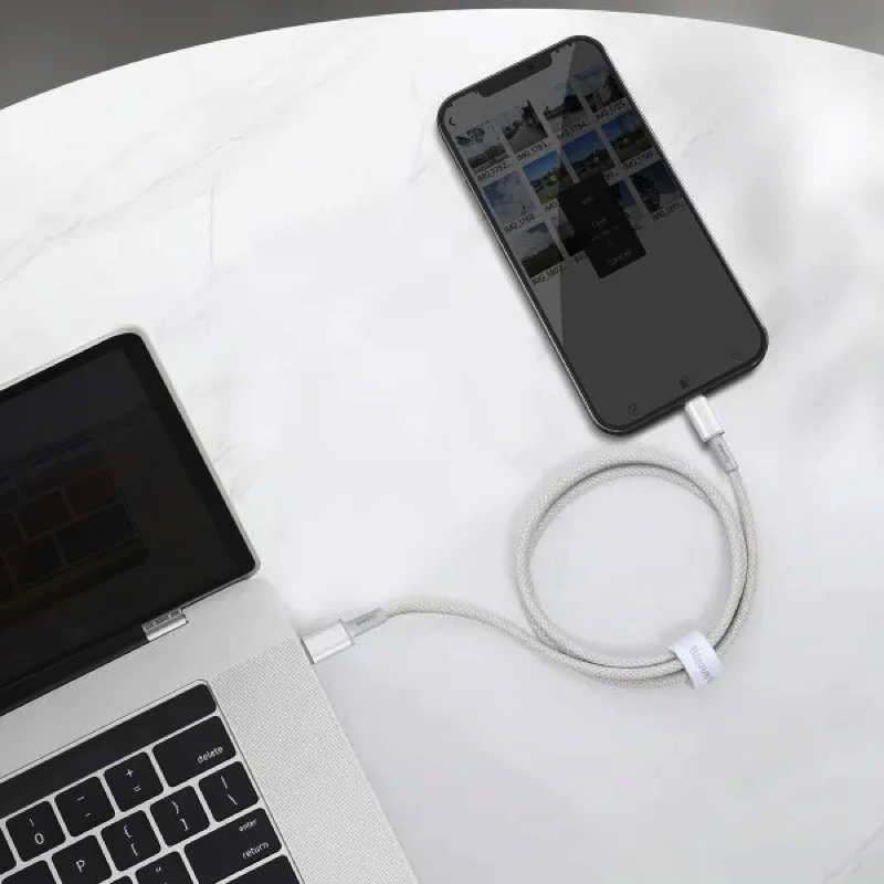 Кабель Baseus High Density Braided Fast Charging Data Cable Type-C to iP PD 20W 2m White — фото 11