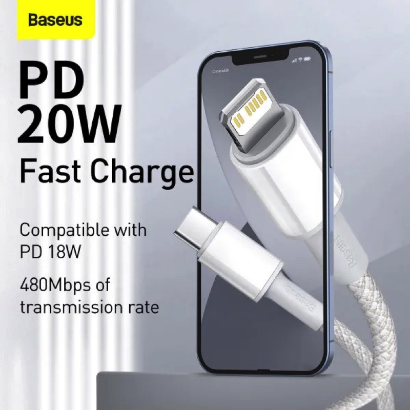 Кабель Baseus High Density Braided Fast Charging Data Cable Type-C to iP PD 20W 2m White — фото 8