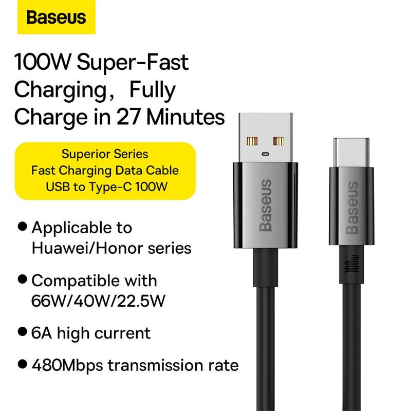 Кабель Baseus Superior Series Fast Charging Data Cable USB to Type-C 100W 2m Cluster Black — фото 11