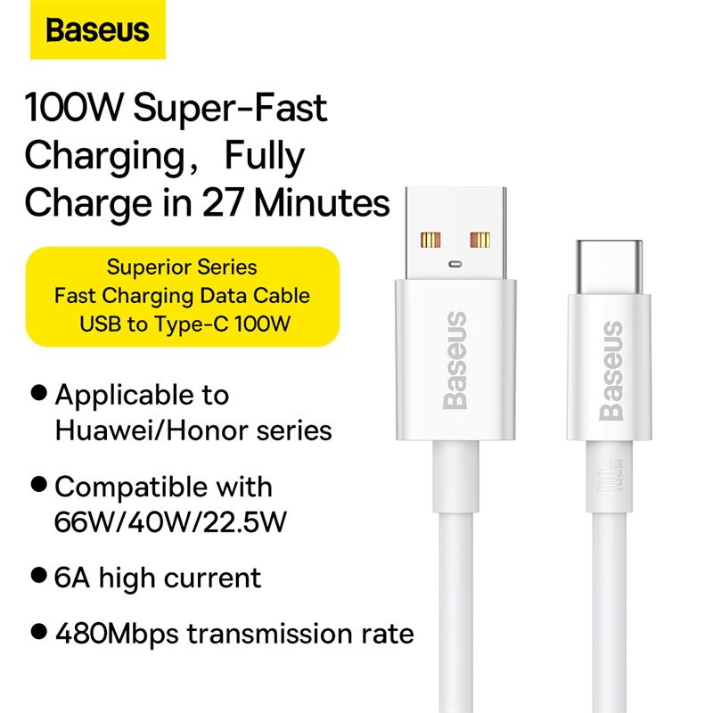 Кабель Baseus Superior Series Fast Charging Data Cable USB to Type-C 100W 2m Moon White — фото 12