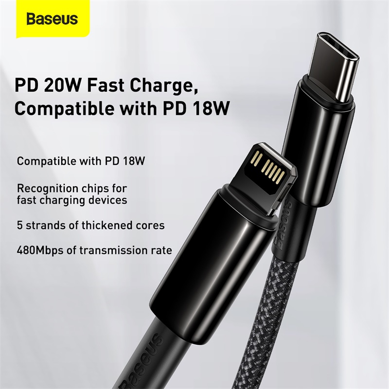 Кабель Baseus Tungsten Gold Fast Charging Data Cable Type-C to iP PD 20W 2m Black — фото 12