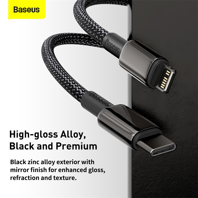 Кабель Baseus Tungsten Gold Fast Charging Data Cable Type-C to iP PD 20W 2m Black — фото 13