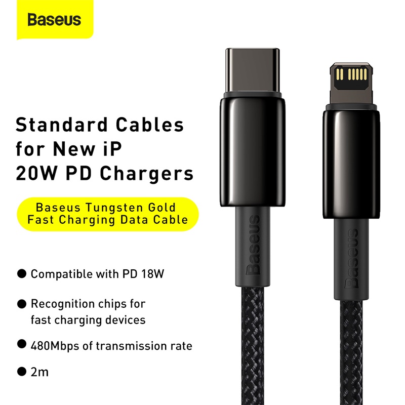 Кабель Baseus Tungsten Gold Fast Charging Data Cable Type-C to iP PD 20W 2m Black — фото 9