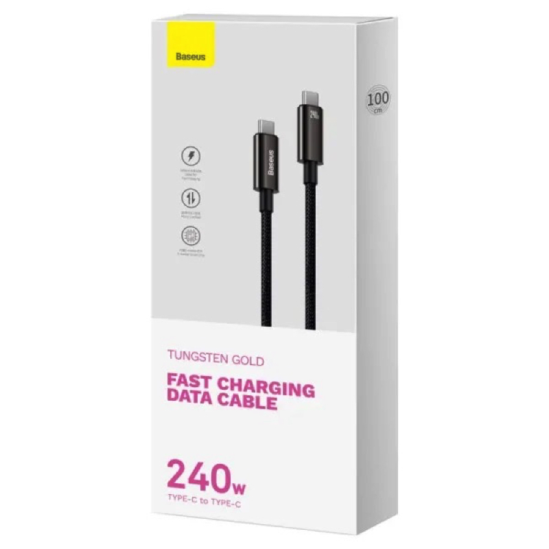 Кабель Baseus Tungsten Gold Fast Charging Data Cable Type-C to Type-C 240W 2m Black — фото 3