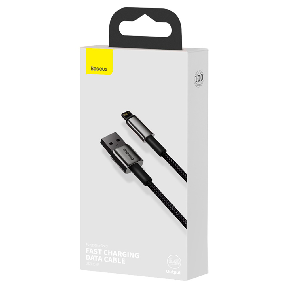 Кабель Baseus Tungsten Gold Fast Charging Data Cable USB to iP 2.4A 1m Black — фото 3