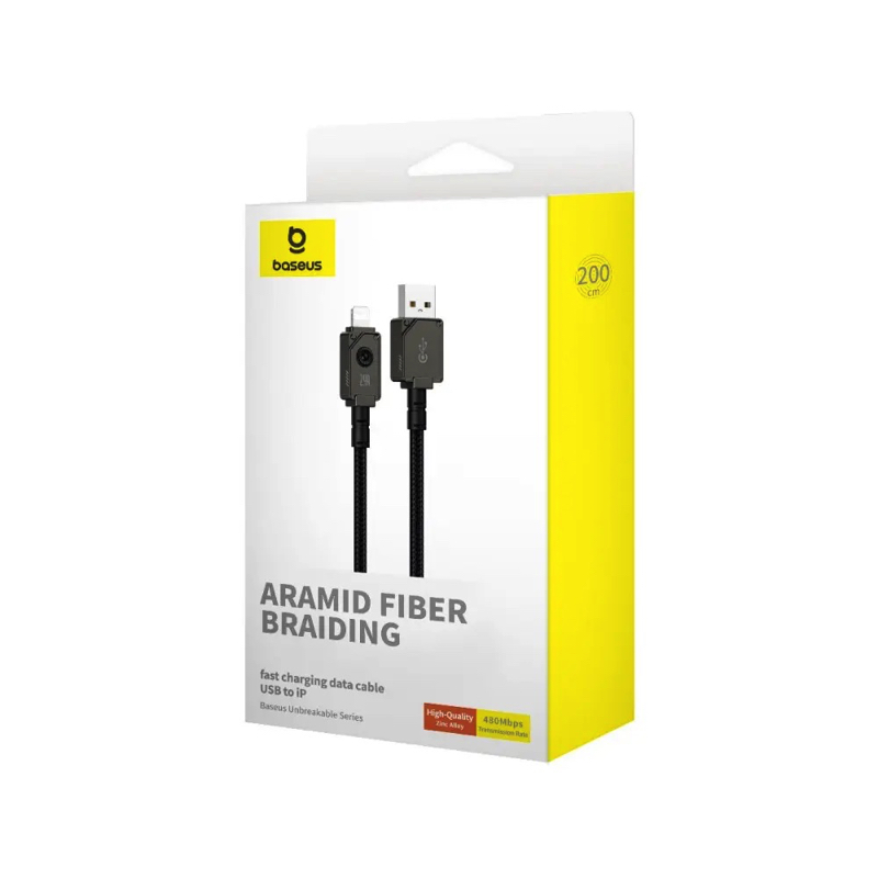 Кабель Baseus Unbreakable Series Fast Charging Data Cable USB to iP 2.4A 2m Cluster Black — фото 3