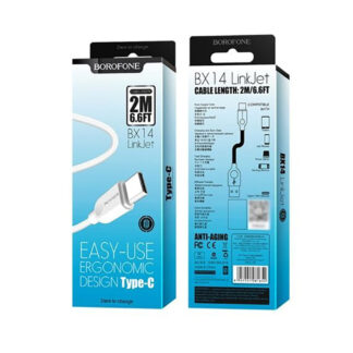 Кабель BOROFONE BX14 USB to Type-C 2.4A, 2m, PVC, TPE connectors, White — фото 3