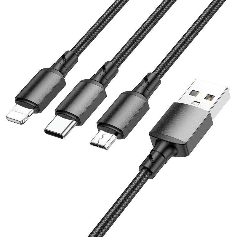 Кабель Borofone BX72 3-в-1 для зарядки iPhone/Type-C/Micro