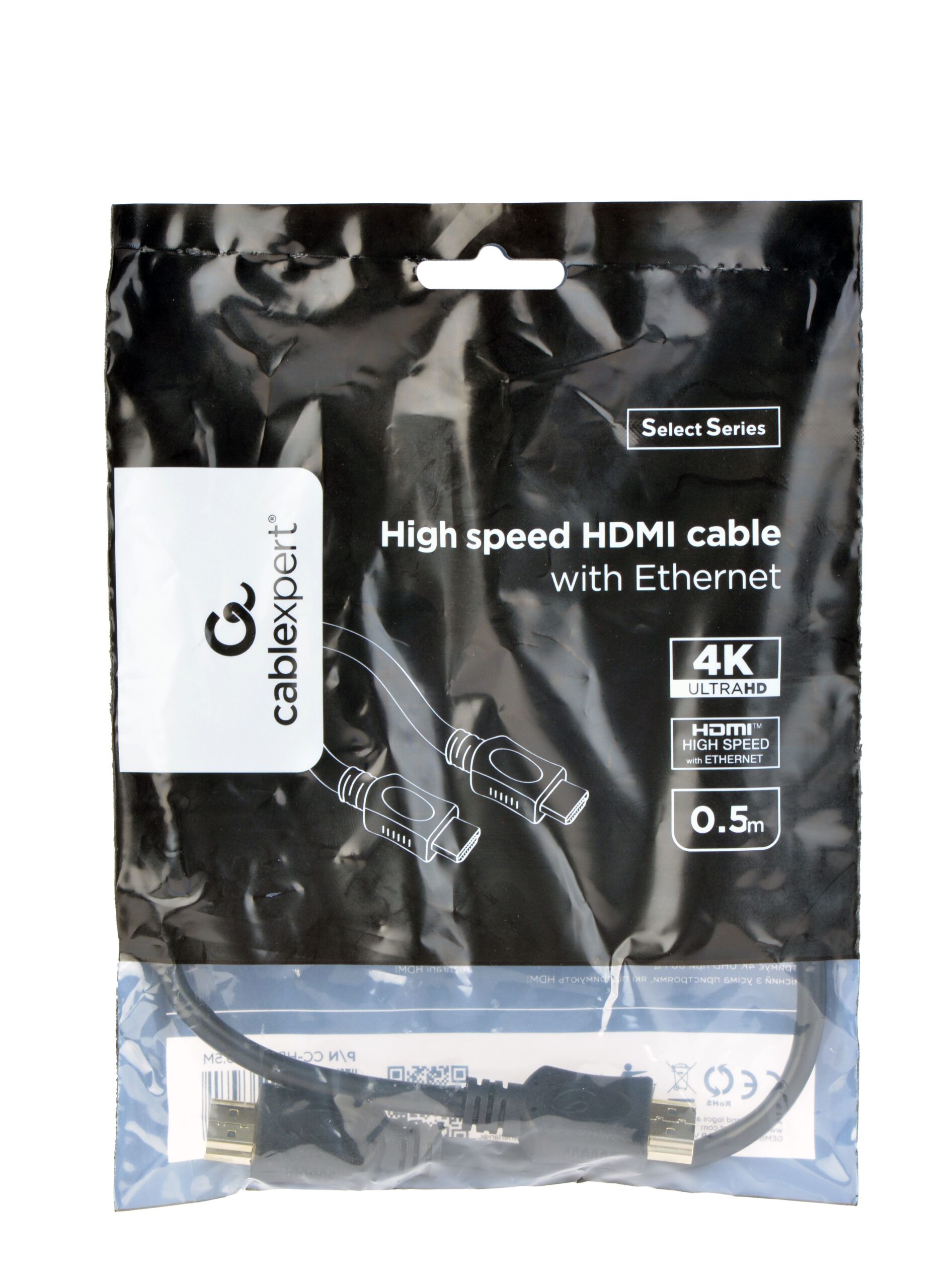 Кабель Hdmi V.2.0, 4 К 60 Гц, позолочені конектори, 0.5 м Cablexpert — фото 3