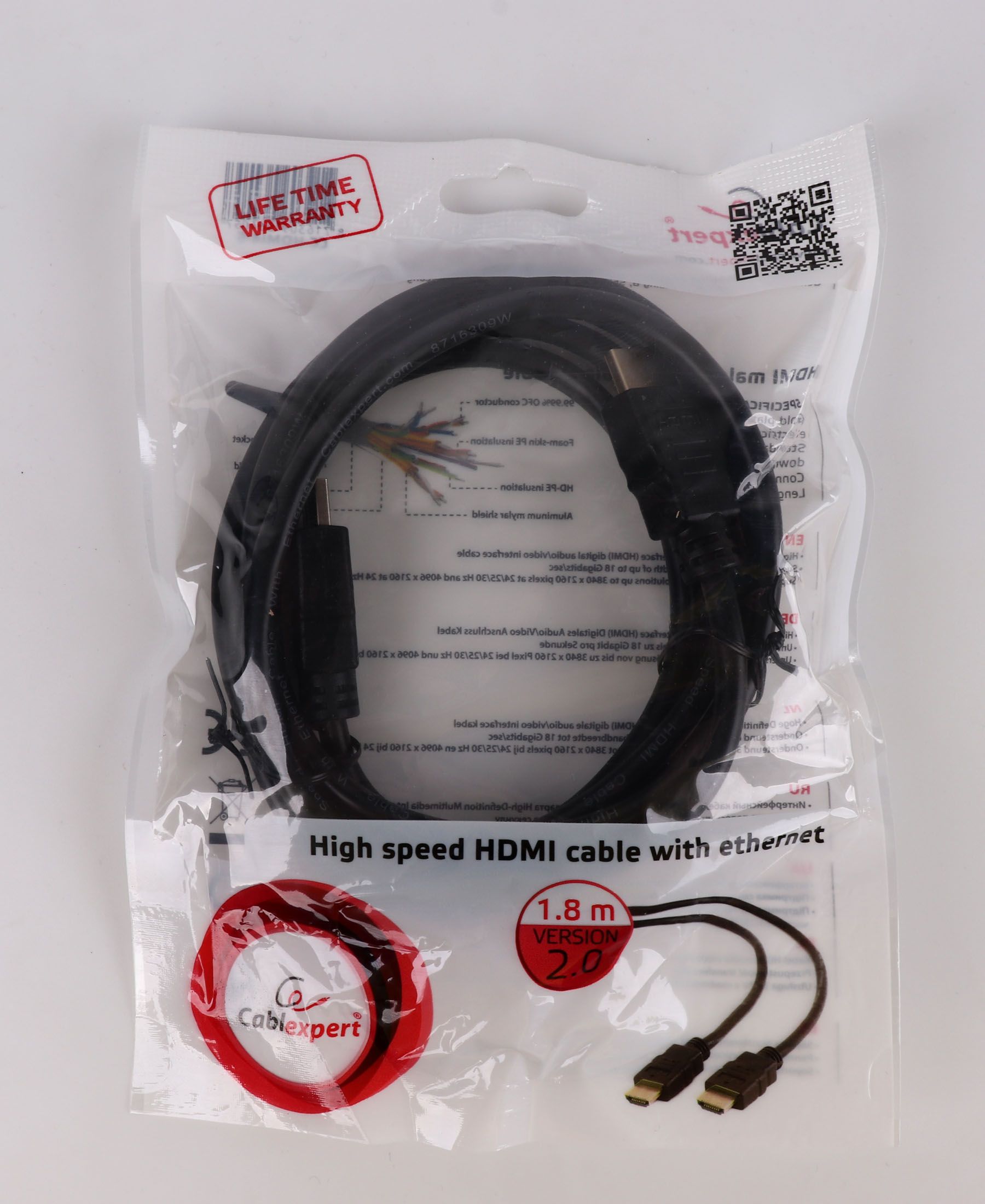 Кабель Hdmi V.2.0, 4 К 60 Гц, позолочені конектори, 1.8 м Cablexpert — фото 3