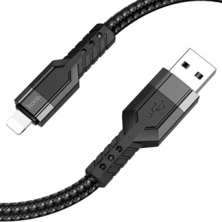 Кабель Hoco U110 USB to iP 2.4A, 1.2m, nylon, aluminum connectors, Black