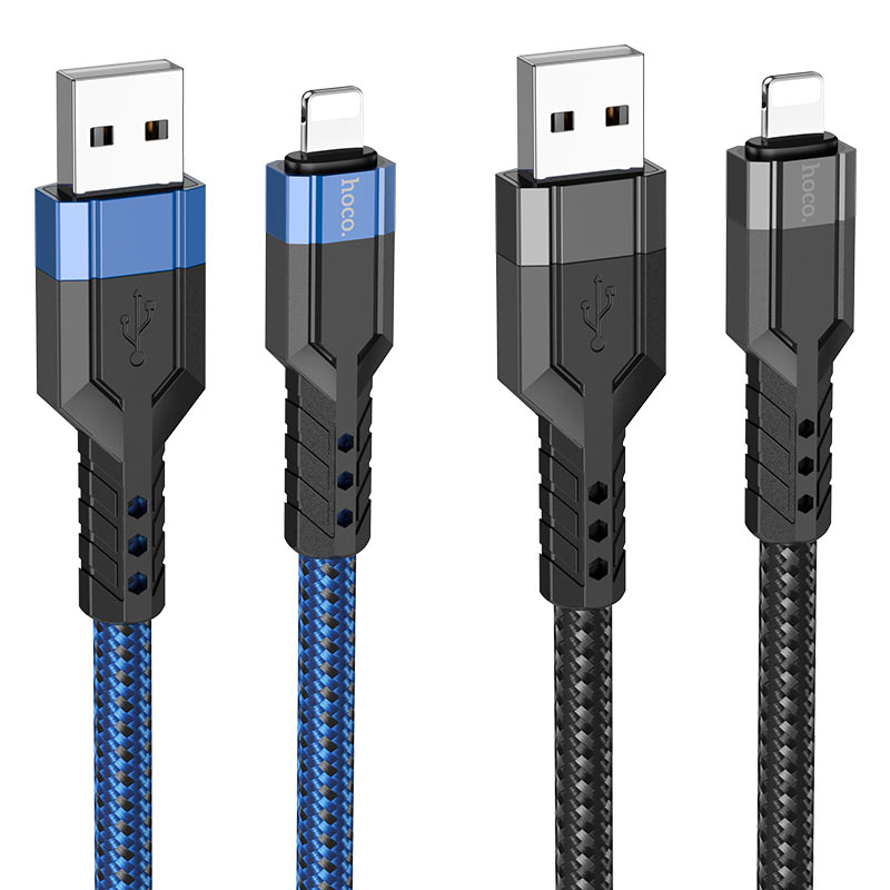 Кабель HOCO U110 USB to iP 2.4A, 1.2m, nylon, aluminum connectors, Black — фото 5