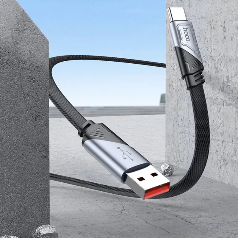 Кабель HOCO U119 USB to Type-C 5A, 1.2m, nylon, aluminum connectors, Black — фото 6