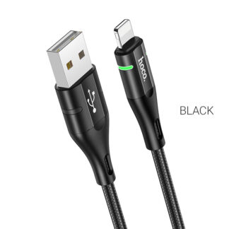 Кабель Hoco U93 USB to iP 2.4A, 1.2m, nylon, aluminum connectors, light indicator, Black