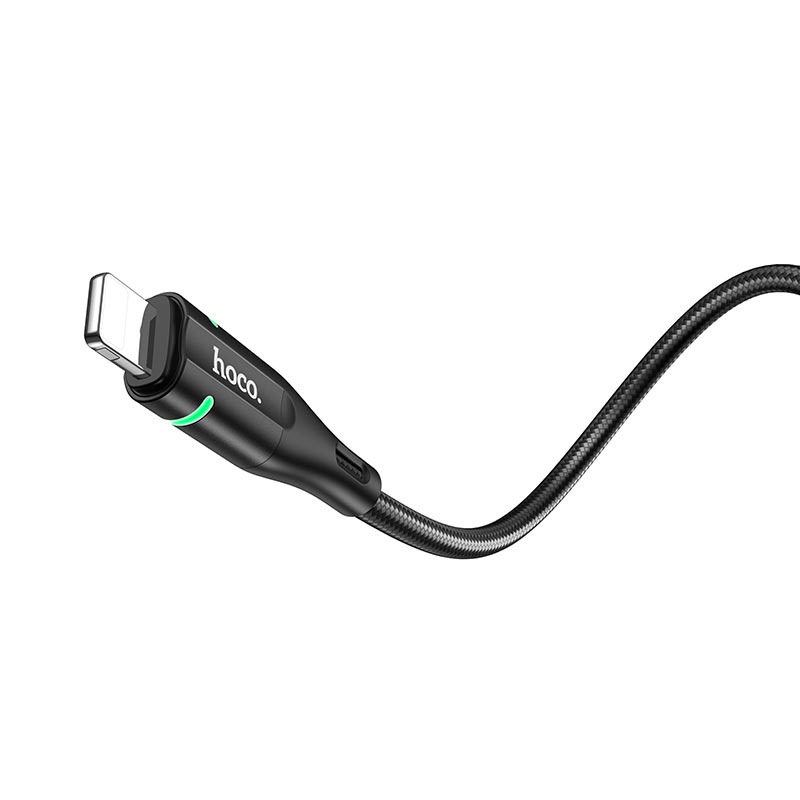 Кабель HOCO U93 USB to iP 2.4A, 1.2m, nylon, aluminum connectors, light indicator, Black — фото 5