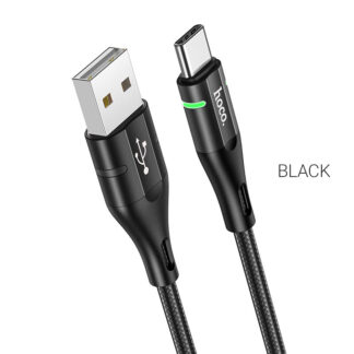 Кабель Hoco U93 USB to Type-C 3A, 1.2m, nylon, aluminum connectors, light indicator, Black