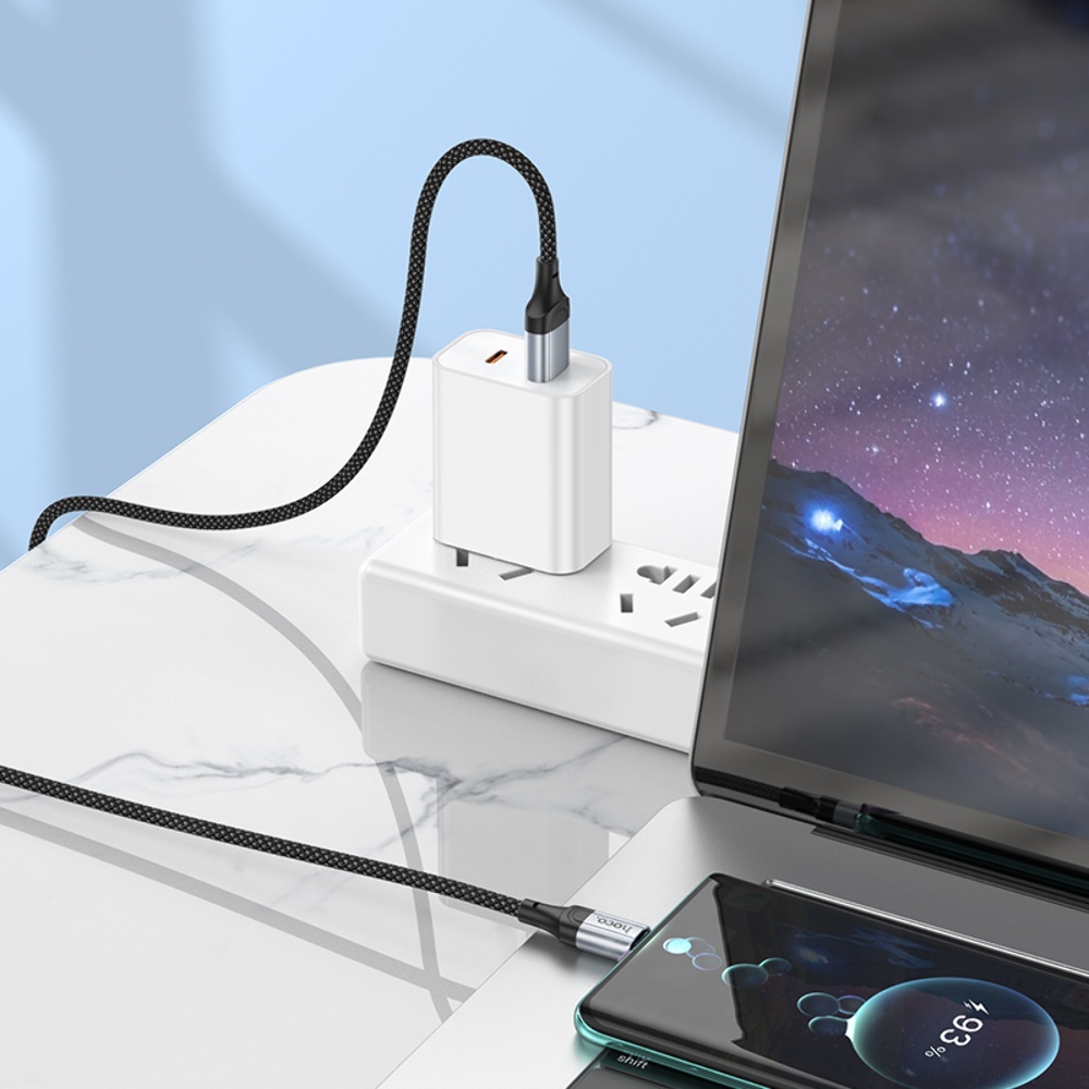 Кабель HOCO X102 USB to Type-C 3A, 1m, nylon, aluminum connectors, Black — фото 8