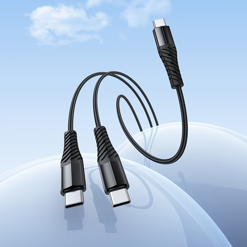 Кабель HOCO X123 Victory 2-in-1 charging cable(C to C+C) Black — фото 10