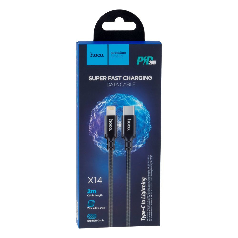 Кабель HOCO X14 Type-C to iP 3A, 20W, 2m, nylon, aluminum connectors, Black — фото 3