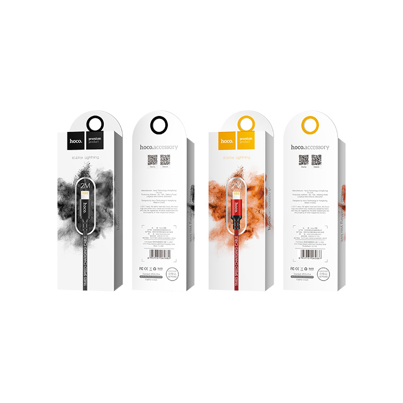 Кабель HOCO X14 USB to iP 2A, 2m, nylon, aluminum connectors, Black — фото 3