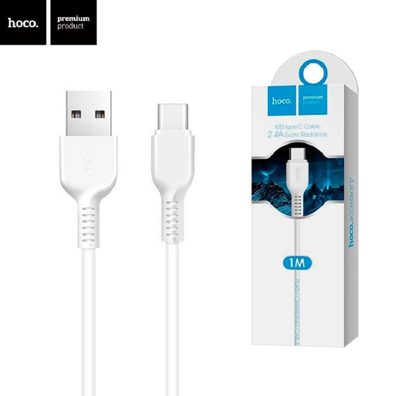 Кабель HOCO X20 USB to Type-C 3A, 1m, PVC, TPE connectors, White — фото 3