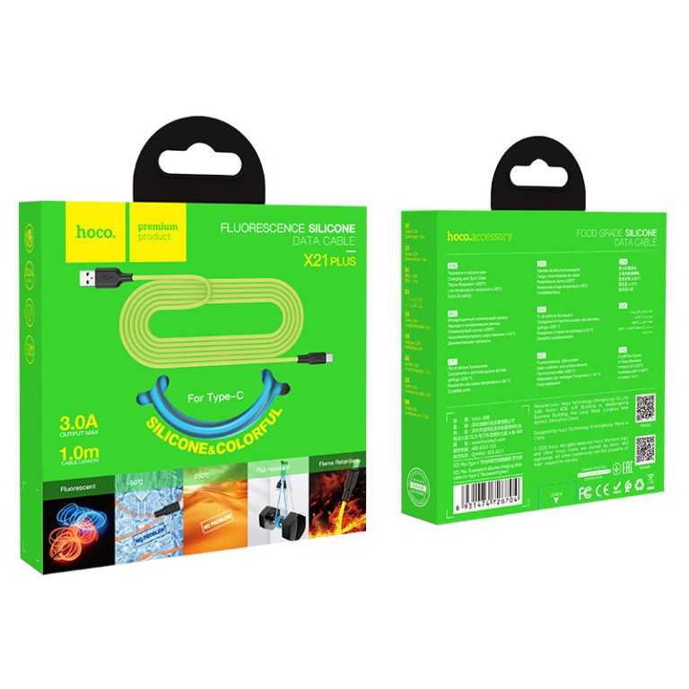 Кабель HOCO X21, USB — iP (Lightning), 2A, 1м, силіконовий, TPE-конектори, Чорний+Білий — фото 4