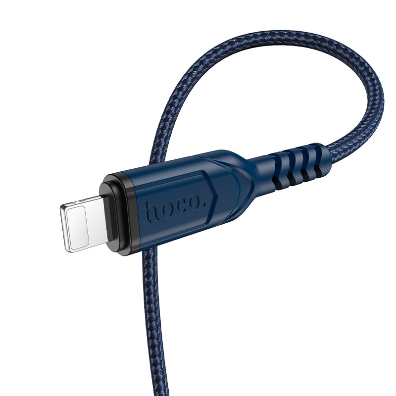 Кабель HOCO X59 USB to iP 2.4A, 1m, nylon, TPE connectors, Blue — фото 4