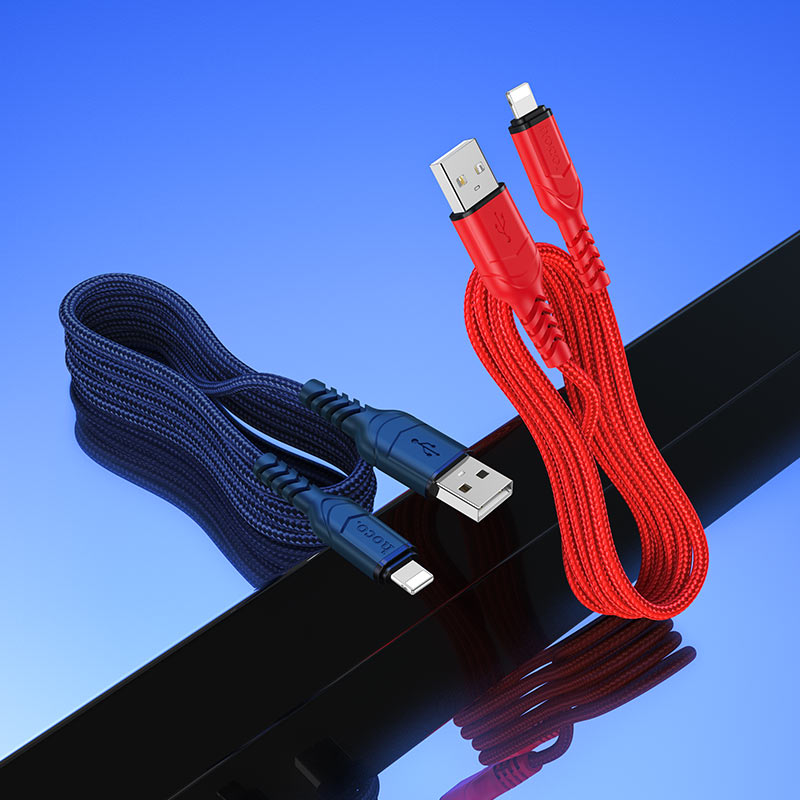 Кабель HOCO X59 USB to iP 2.4A, 1m, nylon, TPE connectors, Blue — фото 5