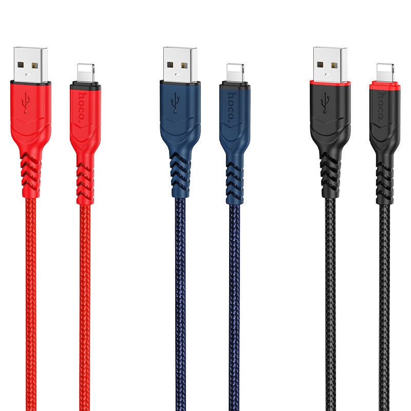 Кабель HOCO X59 USB to iP 2.4A, 1m, nylon, TPE connectors, Red — фото 4