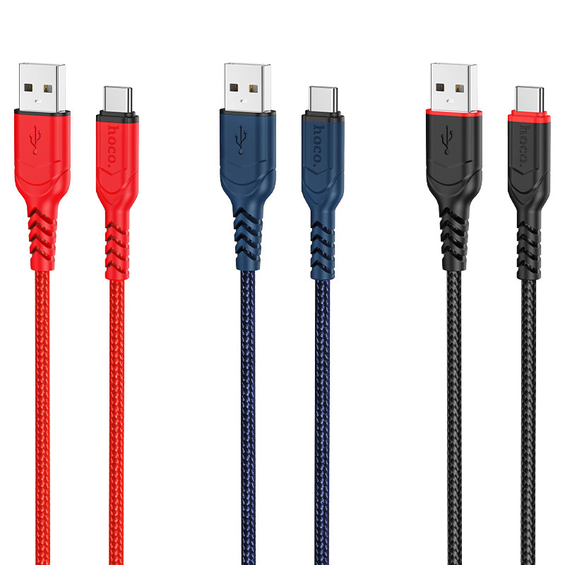 Кабель HOCO X59 USB to Type-C 3A, 1m, nylon, TPE connectors, Blue — фото 5