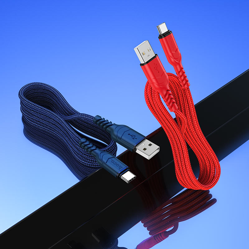 Кабель HOCO X59 USB to Type-C 3A, 1m, nylon, TPE connectors, Blue — фото 7