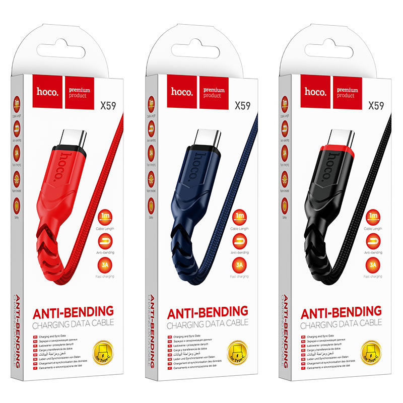 Кабель HOCO X59 USB to Type-C 3A, 1m, nylon, TPE connectors, Red — фото 4