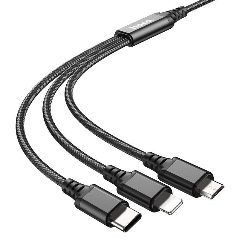 Кабель HOCO X76 3-in-1 Super charging cable (iP+Type-C+Micro) Black — фото 4