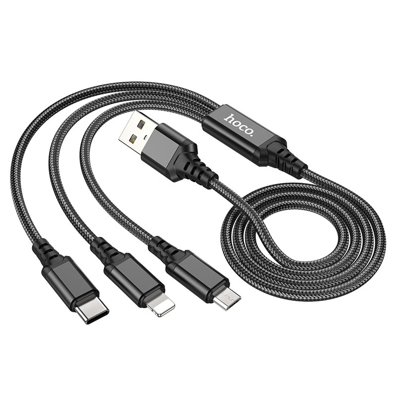Кабель HOCO X76 3-in-1 Super charging cable (iP+Type-C+Micro) Black — фото 5