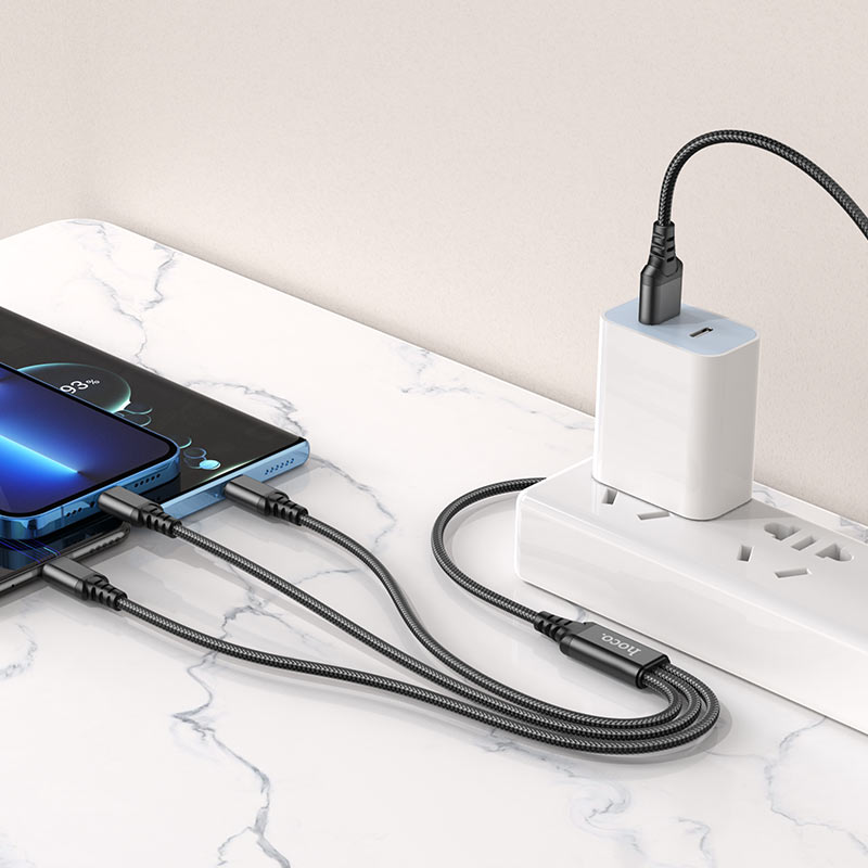 Кабель HOCO X76 3-in-1 Super charging cable (iP+Type-C+Micro) Black — фото 6