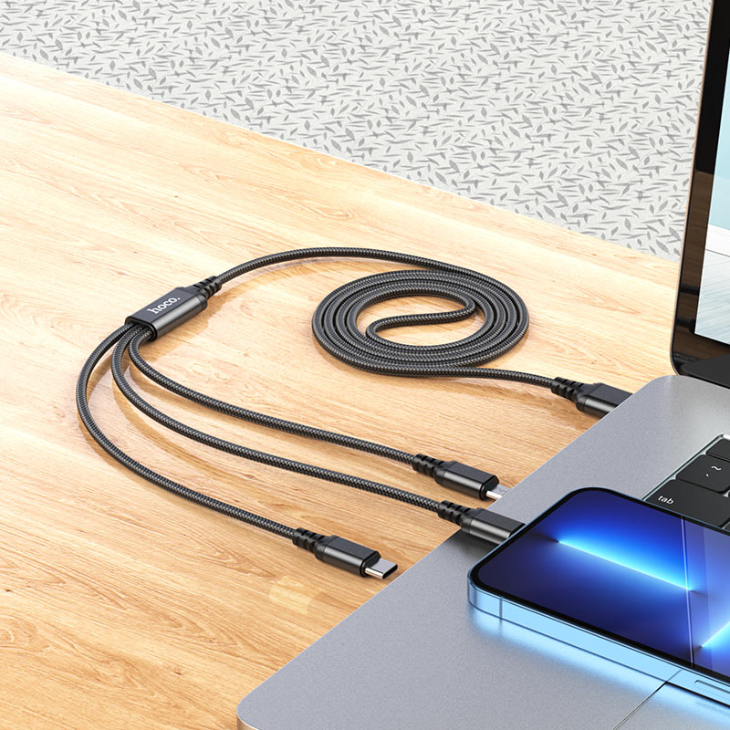 Кабель HOCO X76 3-in-1 Super charging cable (iP+Type-C+Micro) Black — фото 7