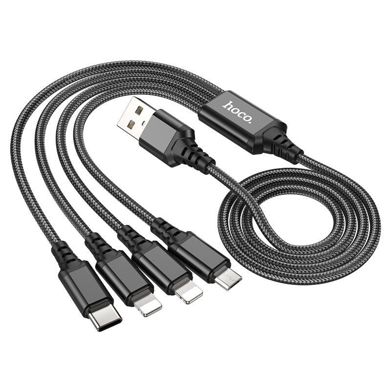 Кабель Hoco X76 4-in-1 Super charging cable (iP+iP+Type-C+Micro) Black — фото 5