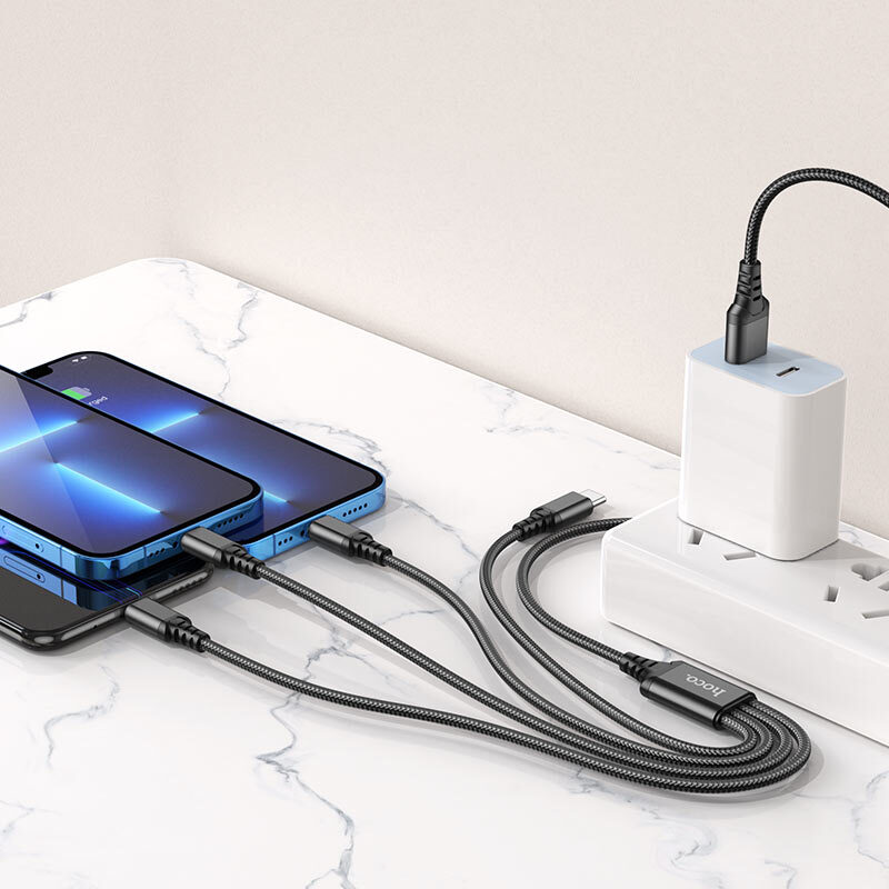 Кабель Hoco X76 4-in-1 Super charging cable (iP+iP+Type-C+Micro) Black — фото 6
