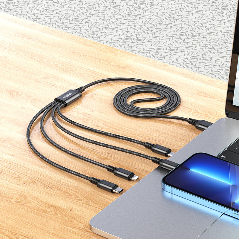 Кабель Hoco X76 4-in-1 Super charging cable (iP+iP+Type-C+Micro) Black — фото 7