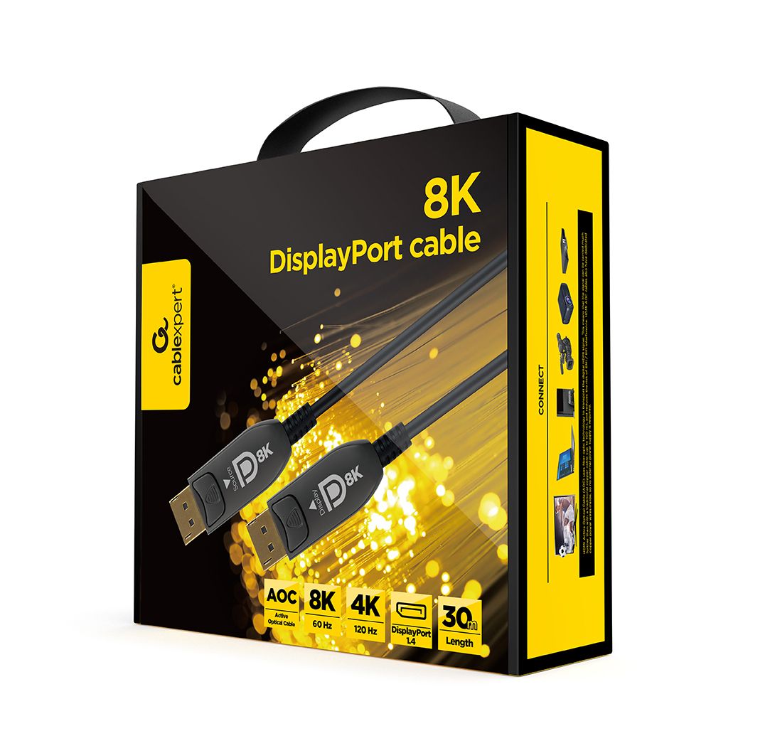 Кабель оптичний (AOC) DisplayPort V.1.4, 8 К 60 Гц/4 К 120 Гц, позолочені — фото 2